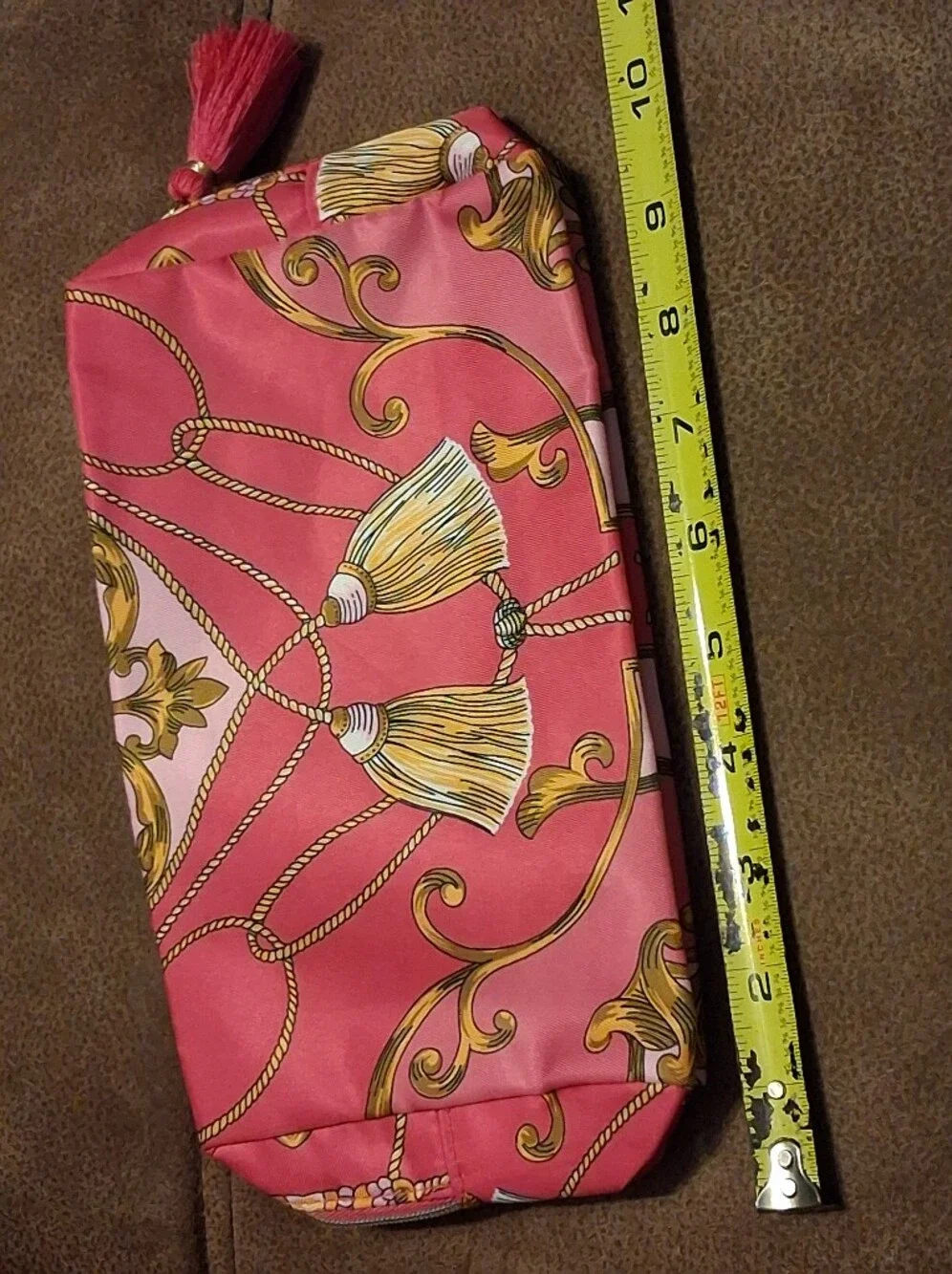 Estee Lauder Pink And Gold Tassel-Accent Printed Cosmetic Pouch
